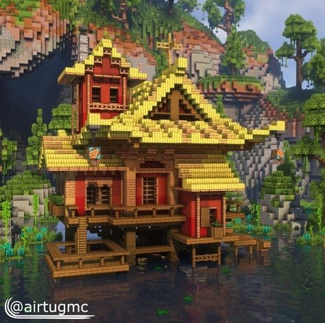 Minecraft Beautiful House, Minecraft Beautiful, Japanese Minecraft Builds, Minecraft Japanese House, Description Ideas, Minecraft Building Ideas, Minecraft Japanese, Minecraft Idea, Minecraft City Buildings