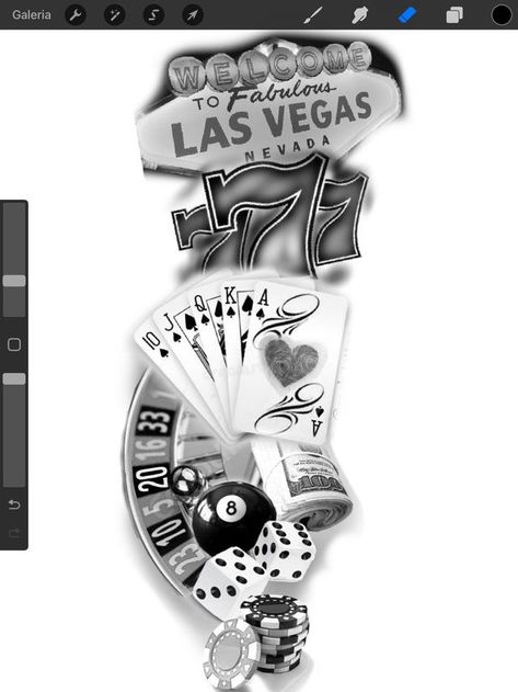 Casino Tattoo Design, Las Vegas Tattoo Ideas, Gambling Tattoo Design, Lifes A Gamble Tattoo, Gambling Tattoo Ideas, Tattoo Casino, Fossil Ideas, Vegas Tattoos, Well Tattoo