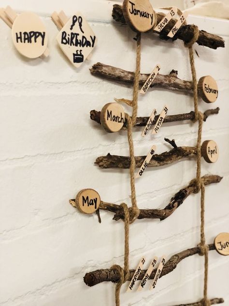 Regio Emilia Birthday Board, Reggio Birthday Board, Birthday Chart Ideas For Preschool, Reggio Emilia Birthday Display, Reggio Birthday Display, Curiosity Approach Display Boards, Nature Based Classroom, Class Birthday Display, Birthday Board Classroom