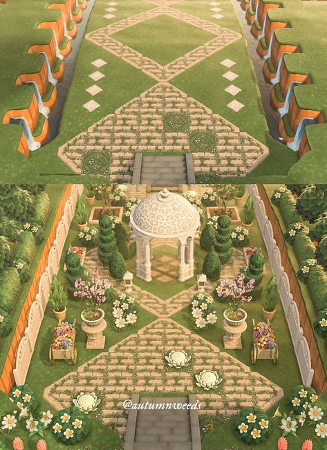 Animal Crossing Island Design, Animal Crossing Island Ideas, Island Design Ideas, Garden Wagon, Brick Path, Animal Crossing Guide, Sunken Garden, Animal Crossing Wild World, Island Theme