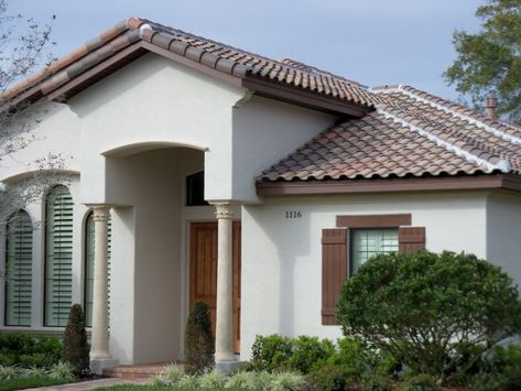 Completing the Look of Your Concrete Tile Roof: Selecting the Drip Edge and Eave Closure - Eagle Roofing Outside Paint Colors, Concrete Roof Tiles, Brown Tile, Outside Paint, Tile Roof, Drip Edge, Concrete Roof, Concrete Tiles, Roof Tiles