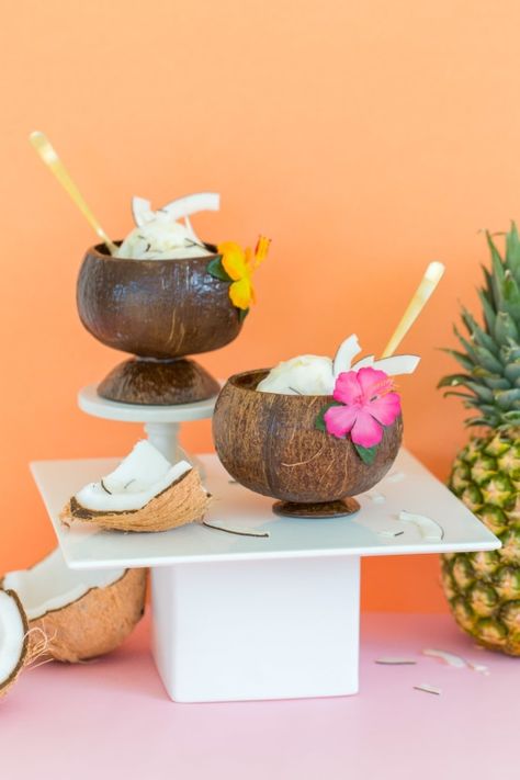 25 Best and Easy Hawaiian Recipes — Sugar & Cloth Ice Cream Presentation Ideas, Pineapple Coconut Ice Cream Recipe, Easy Hawaiian Recipes, Hawaiian Fruit Salad, Pineapple Coconut Ice Cream, Coconut Ice Cream Recipe, Homemade Honey Butter, Coconut Ice Cream Recipes, Butter Mochi