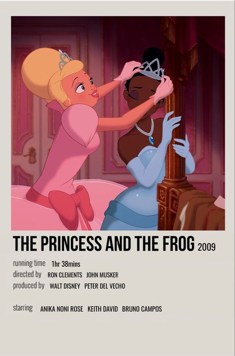 minimal polaroid movie poster for the princess and the frog, walt disney Princess And The Frog Movie Poster, Movie Covers Aesthetic, Princess And The Frog Poster, Princess And The Frog Movie, Polaroid Movie Poster, Old Disney Movies, Animated Movie Posters, Pink Movies, Polaroid Posters