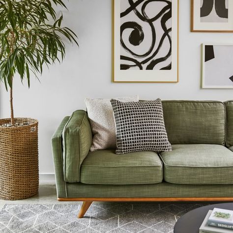 Article on Instagram: “Bring on the calm with the new Olio Green #TimberSofa. #GreenSofa #SoftSofa #LivingRoomDesign #CouchGoals #HyggeHome #CalmingHome” Green Sofa Inspiration, Olive Green Couches, Green Furniture Living Room, Green Couch Living Room, Green Sofa Living Room, Flat Decor, Green Couch, Living Room Design Inspiration, Green Sofa