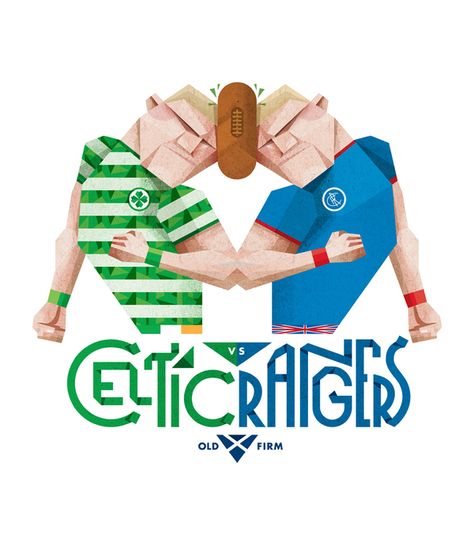 Old Firm by Jorge Lawerta, via Behance Old Firm Derby, Old Firm, Soccer Art, Glasgow Rangers Fc, Football Illustration, Rangers Football, Sport Illustration, Celtic Fc, Rangers Fc