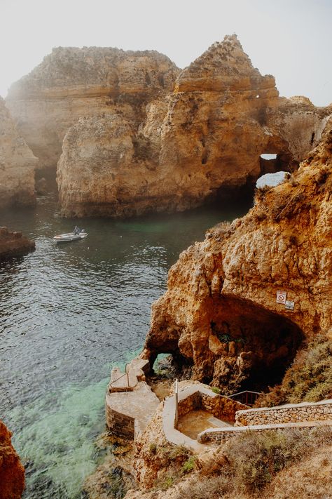 Lagos Portugal: Where to Stay and Beaches to See on the Algarve Coast #southernportugal #europe #travel Portugal Honeymoon, Portugal Coast, Mediterranean Town, Stone Formation, Portugal Trip, Portugal Flag, Portugal Vacation, Lagos Portugal, Tropical Travel