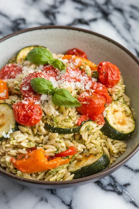 20 Orzo Recipes You Cant Miss - Orzo Casserole Recipes, Easy Health Dinner, Orzo With Roasted Vegetables, Orzo Casserole, Orzo Dinner Recipes, Veggie Orzo, Orzo Dinner, Pesto Orzo, Lemon Spinach