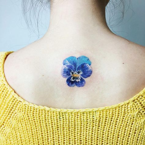 (@rit.kit.tattoo) on Instagram: “the third eye for Ann, blue pansy  #liveleaftattoo #botanicaltattoo #flowertattoo #botanical…” Pansy Tattoos, Blue Flower Tattoo, Pansy Tattoo, Violet Flower Tattoos, Blue Flower Tattoos, Tattoo Sonne, Tattoo Son, Blue Pansy, Embroidery Tattoo