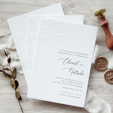 Blind Embossed Wedding Invitation, Embossed Wedding Cards, Wedding Seating Chart Display, Online Wedding Invitations, Embossed Wedding Invitations, Classic Invitation, Stationery Inspiration, Wedding Invitations Online, Letterpress Invitations