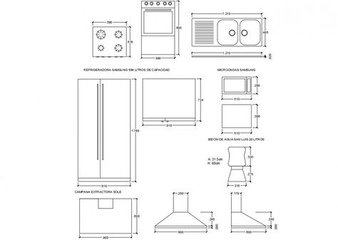 Kitchen furniture equipment and kitchen electric equipment block cad drawing details dwg file Kitchen Technical Drawing, Kitchen Details Drawing, Markers Drawing Architecture, Fridge Dimensions, Orthographic Projection, Drawing Details, Markers Drawing, Shop Drawing, Kitchen Drawing