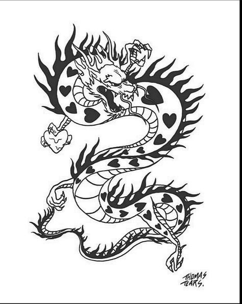 Traditional Tattoo Dragon, Traditional Tattoo Black And White, Black Dragon Tattoo, Love Dragon, Horse Tattoo Design, Traditional Tattoo Old School, Dragon Tattoo For Women, Flash Tattoo Designs, Doodle Tattoo