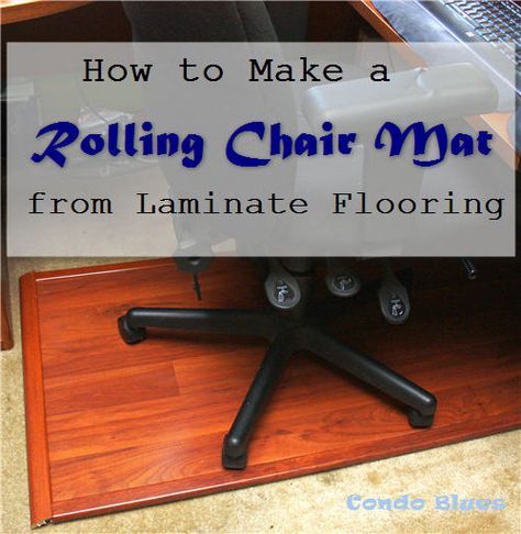 How to make a DIY rolling office chair mat with leftover or reclaimed laminate flooring. Laminate Crafts, Leftover Flooring, Yellow Office Chair, Trendy Home Office, Roller Chair, Wood Office Chair, Wooden Chair Plans, Rolling Office Chair, Table Redo