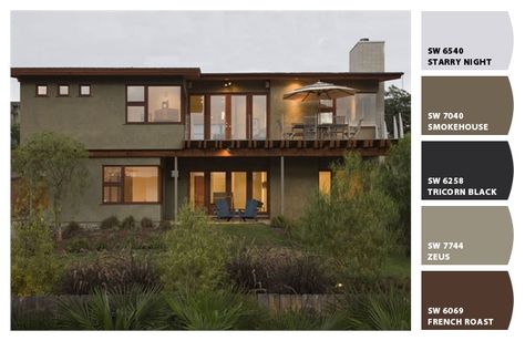 Paint colors from Chip It! by Sherwin-Williams Green Stucco, Roof Design Ideas, Contemporary Exterior Homes, Stucco Colors, Exterior House Colors With Brown Roof, Brown Roof, Contemporary House Exterior, Exterior House Color, Stucco Homes