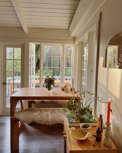 California Beach Cottage, Beach Cottage Kitchen, Coastal Cabin, Mermaid Cove, Dining Room Windows, Cottage Rental, White Cottage, Cottage Interiors, Window Room