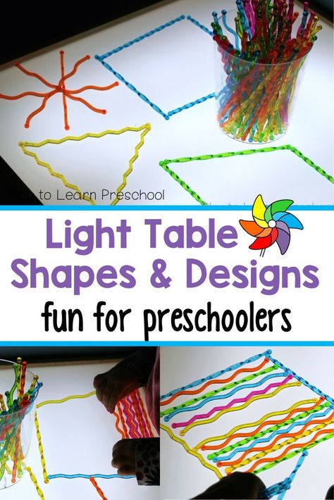 Shapes For Preschool, Play For Preschoolers, Light Box Activities, Diy Light Table, Box Activities, Table Activities, Shapes Kindergarten, Cocktail Stirrers, Minimal House