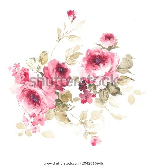 Flowers Watercolor Illustrationmanual Composition Set Watercolor Stock Illustration 2042060645 | Shutterstock Water Colour Flower, Tropical Florals, Colour Flowers, Fashion Umbrella, Flower Bunch, Watercolor Floral Pattern, Rose Drawing, New Flower, Kurti Design