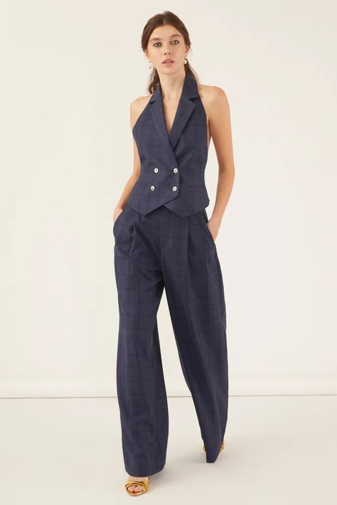 SPRING 2024 | MARISSA WEBB Tuxedo Vest, Marissa Webb, Walk In The Park, Wool Trousers, Trouser Style, Knit Tees, Mother Of Pearl Buttons, Spring 2024, Wool Plaid