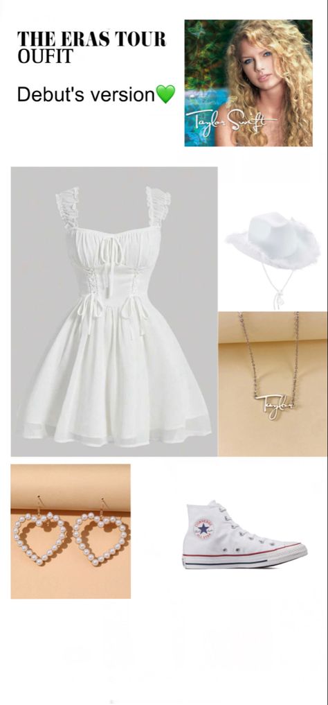 Taylor Swift Concert Dress Ideas, White Taylor Swift Outfit, Debut Taylor Swift Outfits, Debut Taylor, Taylor Swift Debut, Swift Party, Swift Outfits, Taylor Outfits, Concert Dresses