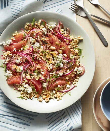 Grapefruit and Feta Fregola Salad Hearty Healthy Meals, Easy Winter Salad, Winter Salad Recipes, Radish Salad, Vegetarian Main Dishes, Winter Salad, Main Dish Salads, Real Simple, Healthy Dishes