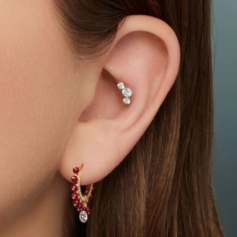 Pavé Diamond Ruby Coronet with Diamond Briolette Hoop Earring | MARIA TASH Maria Tash, Pave Diamonds, Ruby, Hoop Earrings