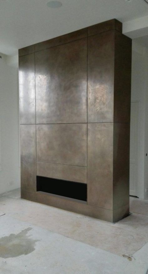 Copper Fireplace, Bronze Fireplace, Modern Fireplace Ideas Living Rooms, Wall Cladding Interior, Metal Fireplace, Metal Wall Panel, Modern Remodel, House Cladding, Metal Cladding