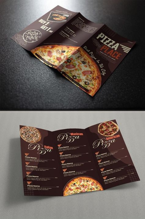 Pizza Leaflet Design, Menu Typography, American Pizza, Menu Board Design, Restaurant Brochures, Digital Menu Boards, Pizza Menu, Trifold Brochure Design, Menu Design Template