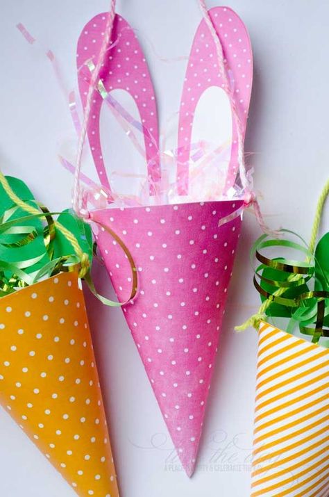 FREE Printable Easter Candy Cones by Love The Day Cone Template, Spring Candy, Easter Crafts Preschool, Candy Cone, Free Printable Crafts, Easter Printables Free, Easter Bunny Crafts, Paper Cones, Easter Eggs Diy