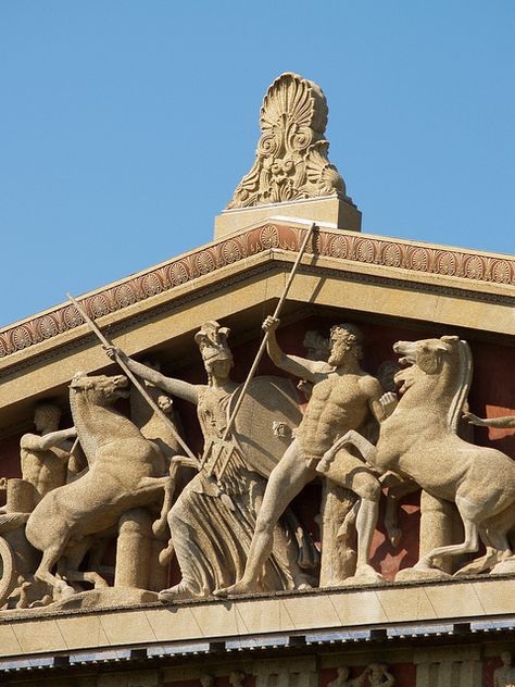 West Pediment Detail and Acroterion | Flickr - Photo Sharing! Greek Pediment, Greek Parthenon, Wood And Brick, Parthenon Nashville, White Palace, The Parthenon, Roman Era, Ancient Greek Art, Neoclassical Architecture