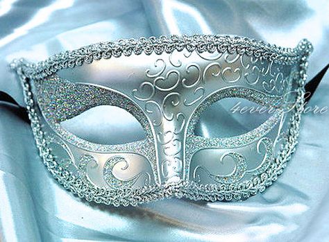 Holiday Masquerade Mask - Silver Venetian Masquerade Mask glitter design - Costume, New Year's Party, Halloween Masquerade on Etsy, $19.95 Light Blue Masquerade Mask, Masquerade Mask Silver, Blue Masquerade Mask, Masquerade Event, Masquerade Mask Diy, Silver Masquerade Mask, Venetian Masquerade Masks, Venetian Art, Venetian Masquerade