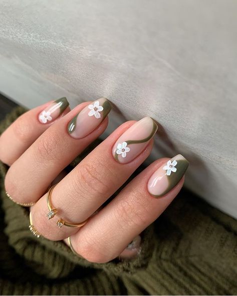 Floral Nail Designs, Short Acrylic Nails Designs, Prom Nails, Dream Nails, Classy Nails, Floral Nails, Pretty Acrylic Nails, Short Acrylic Nails, Nail Arts