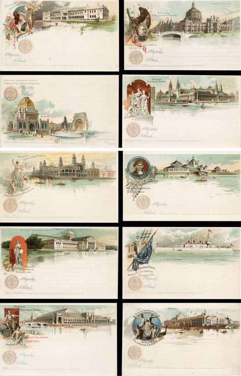 Set of 10 different Columbian Exposition Post Cards of Chicago, Illinois. Great! The World's Columbian Exposition (also known as the Chicago World's Fair) was a world's fair held in Chicago in 1893 to celebrate the 400th anniversary of Christopher Columbus's arrival in the New World in 1492. The centerpiece of the Fair, held in Jackson Park, was a large water pool representing the voyage Columbus took to the New World. Chicago had won the right to host the fair over... Columbian Exposition 1893, World's Columbian Exposition, American Exceptionalism, American Indian History, Water Pool, Worlds Fair, Christopher Columbus, Principles Of Art, American Architecture