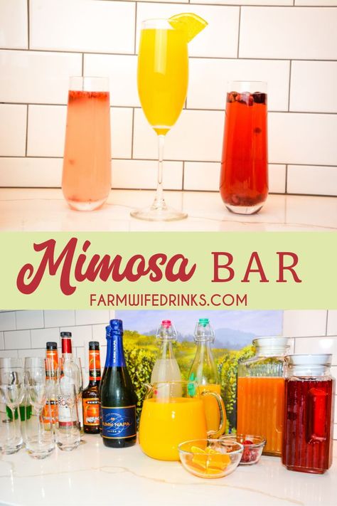 Mimosa bar ideas can include types of juices, garnishes, glasses, and even champagne, prosecco, or cava to help perfect your next brunch, shower, or holiday gathering. Learn everything you will need to know how to make a mimosa bar at your next event. #mimosas #champagne #prosecco #mimosabar #cocktails #babyshower #weddingshower #christmas Mimosa Bar Ideas, Mimosa Recipe, Cocktail Appetizers, Prosecco Cocktails, Friendsgiving Party, Mimosa Bar, Easy Family Dinners, Family Dinner Recipes, Champagne Bottles