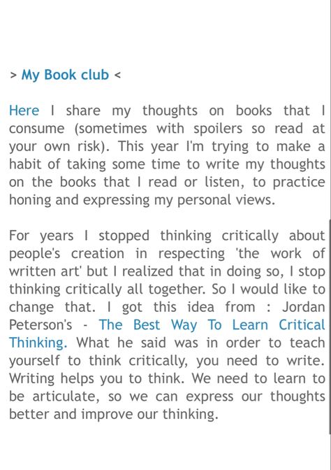 “in order to teach yourself to think critically, you need to write. Writing helps you to think. We need to learn to be articulate, so we can express our thoughts better and improve our thinking.” 💯 #azreenchan Jordan Peterson, Stop Thinking, Writing Help, Im Trying, Good Thoughts, Book Club, We Need, To Tell, To Learn