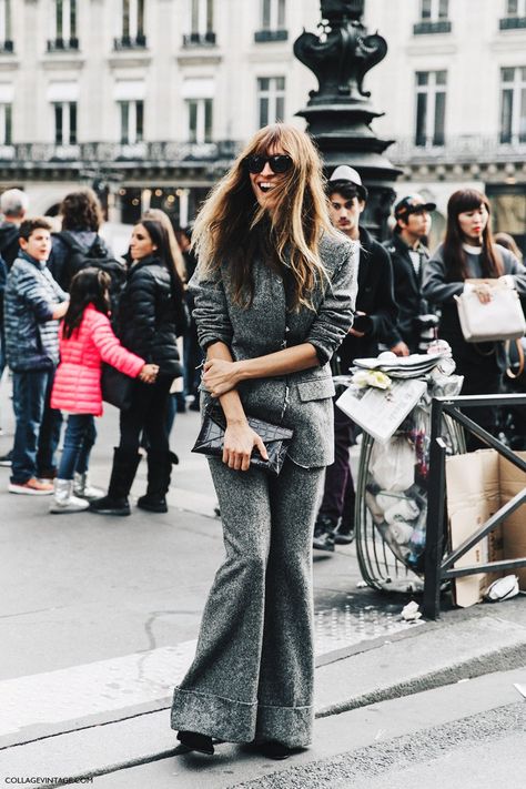 PFW-Paris_Fashion_Week-Spring_Summer_2016-Street_Style-Say_Cheese-Caroline_De_Maigret-Grey_Suit- Fashion Me Now, T Shirt Branca, Paris Fashion Week Street Style, Fashion Week Street Style, Looks Style, French Fashion, Who What Wear, Womens Fashion Casual, Trend Setter