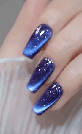 Blue Cateye Nail Designs, Navy Blue Cat Eye Nails, Navy Cat Eye Nails, Blue Nails Inspiration, Purple Cat Eye Nails, Navy Nails, Cat Eye Nails Polish, Eye Nail Art, Gel Set