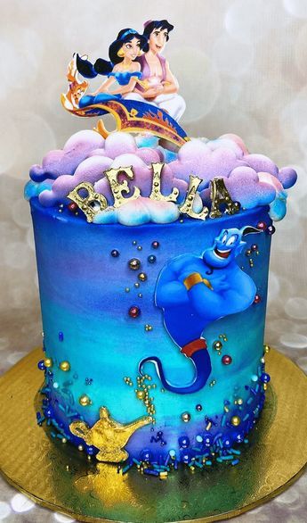 Genie Birthday Cake Ideas Images (Pictures) Jasmine Cake Princess, Princess Jasmine Birthday Cake, Aladdin Birthday Cake, Happy Birthday Cake Girl, Jasmine Birthday Cake, Princess Jasmine Cake, Jasmine Cake, Aladdin Cake, Disney Princess Birthday Cakes