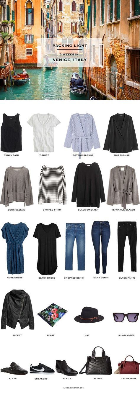 What to Pack for 3 weeks in Venice, Italy Packing Light Packing list #packinglight #packinglist #travellight #travel #travelwardrobe Italy Packing, Italy Packing List, Italy Travel Outfit, Winter Travel Outfit, Quoi Porter, Travel Capsule, Italy Outfits, Travel Outfit Summer, Packing List For Travel