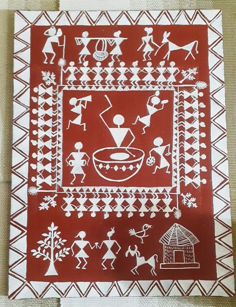 Worli Painting Designs, Gujarat Culture, Saura Painting, Warli Designs, Saura Art, Warli Paintings, Couples Canvas Art, Mud Art, Worli Painting