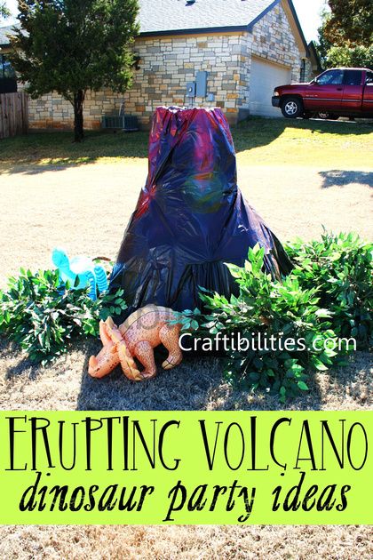 DINOSAUR Birthday Party Ideas - DIY 3ft ERUPTING Volcano - Dino theme CAKE - Kids parties Kids Dinosaur Party, Volcano Party Favors, Volcano Prop Diy, Volcano Birthday Party Ideas, Volcano Theme Birthday Party, Volcano Party Ideas, Diy Volcano Decoration, Volcano Party, Volcano Birthday