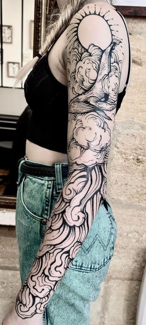 Etching Tattoo Sleeve, Gojira Tattoo, Full Tattoo Sleeve, Tattoo Full Sleeve, Anatomical Tattoos, Etching Tattoo, Full Arm Tattoos, Pieces Tattoo, Upper Arm Tattoos