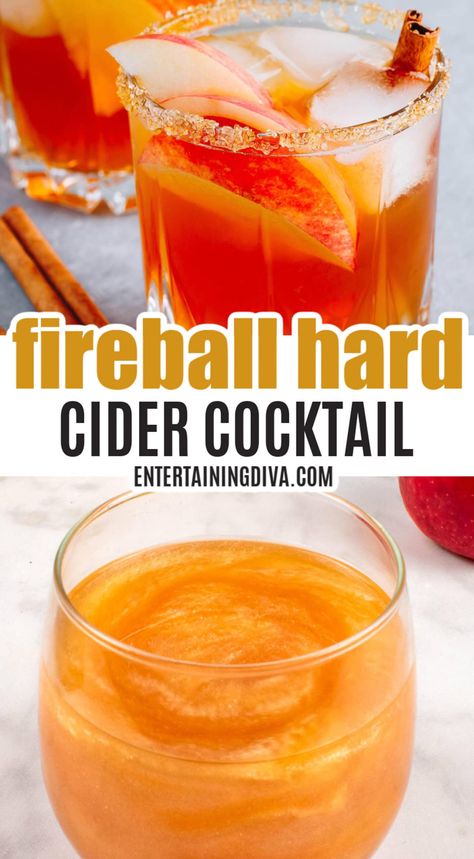 Fireball Hard Cider Cocktail Hard Cider Cocktail, Fireball Cocktails, Hard Cider Recipe, Fireball Drinks, Festive Cocktail Recipes, Apple Schnapps, Apple Pucker, Cider Cocktail, Holiday Recipes Thanksgiving