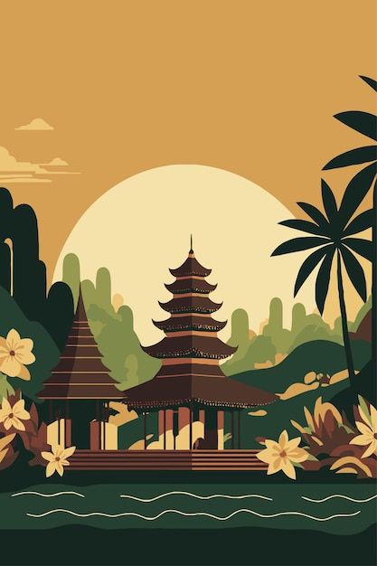 Culture Background, Flat Color Illustration, Nyepi Day, Indonesian Design, Old Temple, Indonesia Tourism, Instagram Graphic Design, Indonesian Art, Infographic Poster