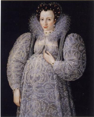 The Baroque period (1600- 1750) birthed the first recorded maternity gown called the Adrienne dress; it was a gown that was characterized by voluminous folds and flowing fabric which expanded with growing bellies. Also in that time women wore men's waist coats with laced vents in the back that allowed the wearer to adjust the size of the coat as she needed. Lady Elizabeth, Tudor History, Elizabeth I, Anne Boleyn, Maternity Gowns, How To Make Homemade, Maternity Wear, Historical Fashion, Maternity Fashion