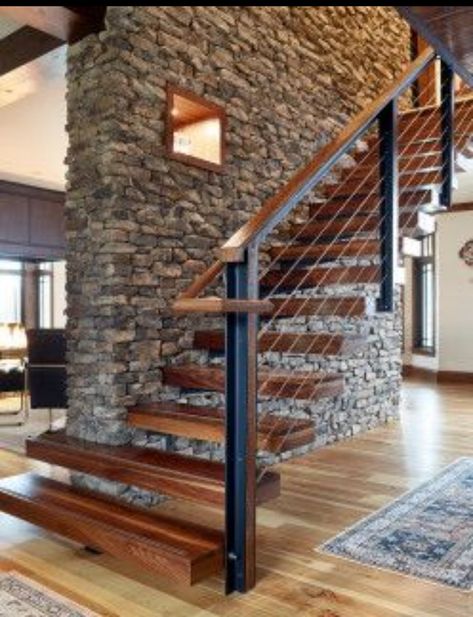 3 Level Staircase, Staircase With Glass Railing, Open Staircase Ideas, Heritage Renovation, Cottage Staircase, Wooden Staircase Design, Staircase Art, Transitional Staircase, Rustic Staircase