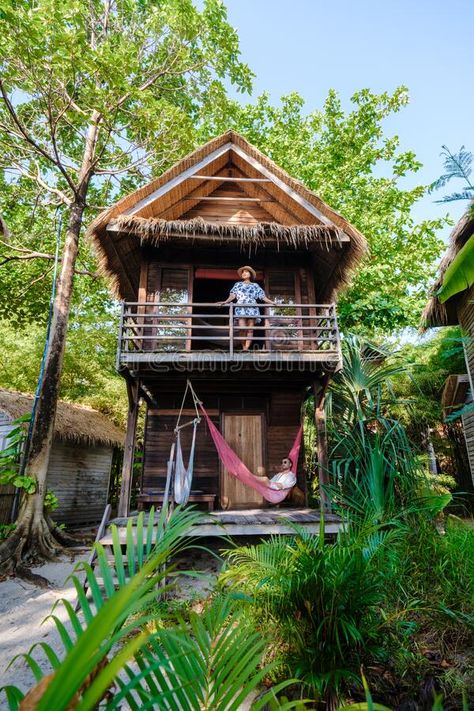 Bungalow on the beach of an Island in Thailand royalty free stock photo Thailand Bungalow, Couple On Vacation, Island Bungalow, Bungalow On The Beach, Wooden Villa, Beach With Palm Trees, Beach Bungalow, Modern Tiny House, Mirror Design