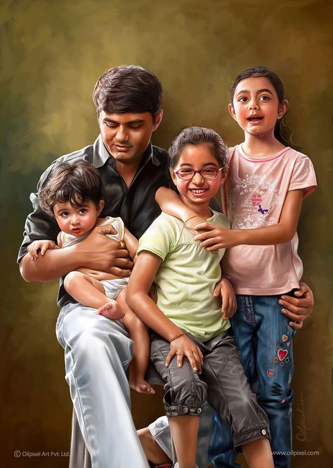 Family Digital Painting by Oilpixel Art Pvt Ltd - #paintings #family #art #fun #kids #digitalart #digitalpainting Digital Art Family Portrait, Family Oil Painting Portrait, Digital Painting Portrait Background, Oil Paint Digital Art, Family Painting Portrait, Portrait Background Ideas Painting, Painted Family Portraits, Family Background Design, Family Portraits Painting