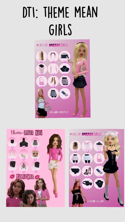 DTI:theme mean girls🩷🌺🌸 Dti Outfits Ideas Mean Girl, Mean Girls Outfit Inspo Dti, Dti Theme Internet Famous, Hardest Dti Themes, Internet Famous Dti Theme, Dti Theme Mean Girl, Every Dti Theme, Mean Girls Dti Outfit, Dti Theme Misunderstood