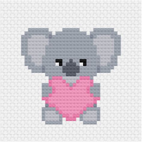 Free koala cross stitch pattern for fundraising for Australian wildfires. | Ringcat on Patreon Duplicate Stitch, Baby Cross Stitch Patterns, Small Cross Stitch, Animal Cross Stitch Patterns, Pola Kristik, Cross Stitch Heart, Mini Cross Stitch, Baby Cross, Stitch Ideas