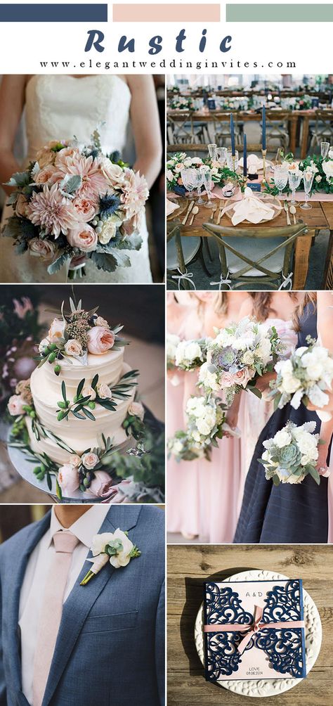 elegant rustic navy blue and blush pink wedding colors Blush Navy Blue Wedding, Navy And Beige Wedding Color Schemes, May Rustic Wedding Colors, Navy Blue Blush Pink White Wedding, Navy And Blush Fall Wedding, Navy And Blush Wedding Colors, Navy And Blush Rustic Wedding, Dust Rose And Navy Blue Wedding, Sapphire And Pink Wedding Theme