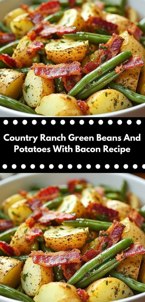 Craving a hearty side dish? This Country Ranch Green Beans and Potatoes with Bacon recipe is packed with flavor. It's a quick and easy addition to your family dinner that everyone will love. Dinner Ideas For Parties, Dinner Ideas Fun, Quick Dinner Ideas For Two, Family Dinner Ideas Healthy, Ranch Green Beans, Fun Dinner Ideas, Green Beans Potatoes, Potatoes With Bacon, Beans And Potatoes